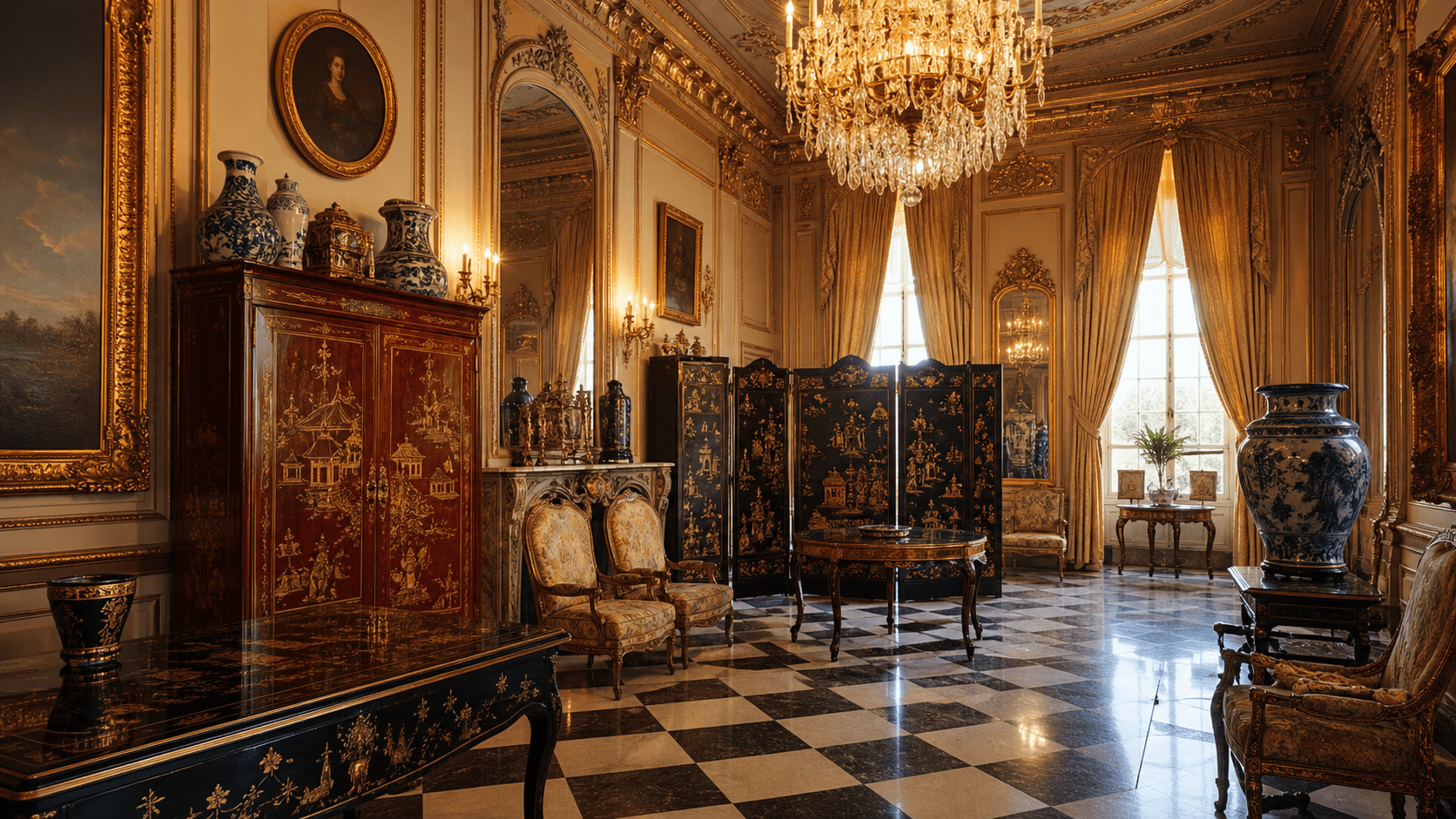 meble chińskie w Europie - pałacowe wnętrze z chinoiserie