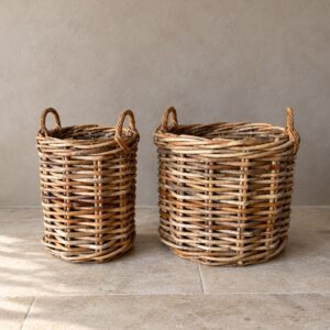 Kosze z grubego rattanu z uchwytami, 50 i 35 cm