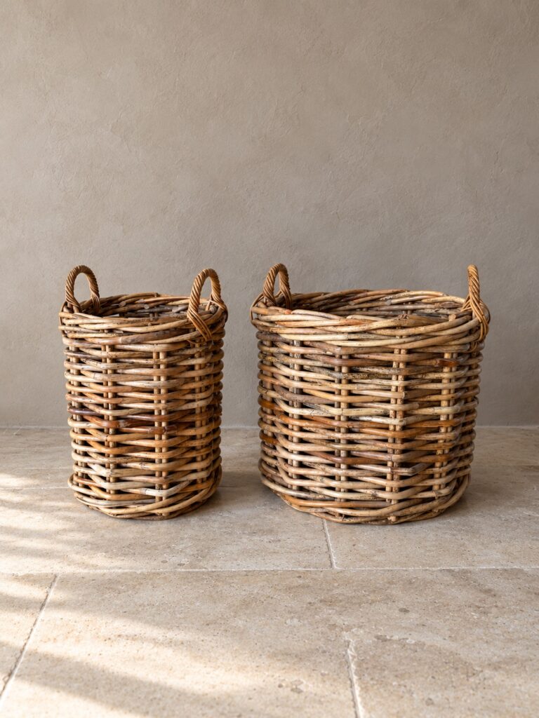 Kosze z grubego rattanu z uchwytami, 50 i 35 cm