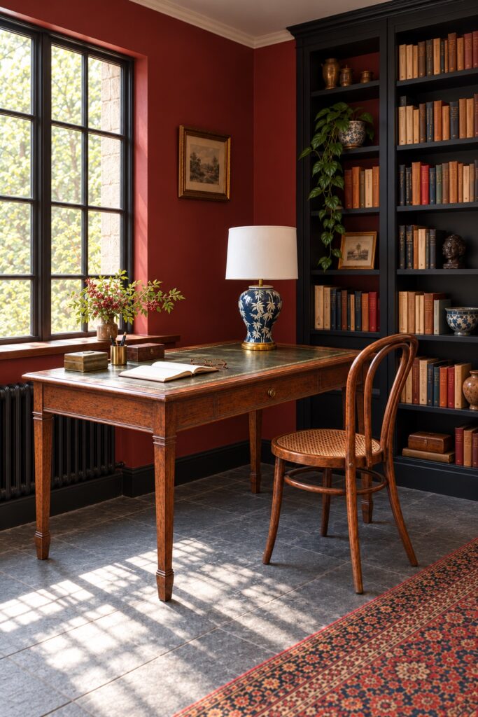 Lampa ceramiczna z motywem bambusa 65 cm, aranżacja: biblioteka, lampa na biurku